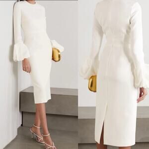 ROKSANDA Lena Tulle-Trimmed Cady Midi Ivory Dress sz US 6